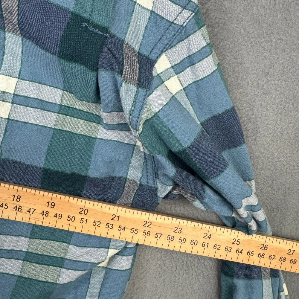 Free People One of the Guys Plaid Shirt Blue Green Frayed Hem Oversized S P